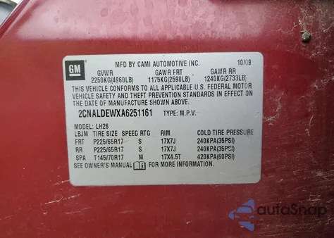 2010 Chevrolet Equinox Lt from USA, damaged, VIN 2CNALDEWXA6251161